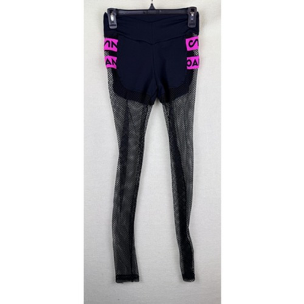 CANOAN Leggings Womens Size 1 G Black Mesh Fishnet Sheer Colorblock Ankle Gym